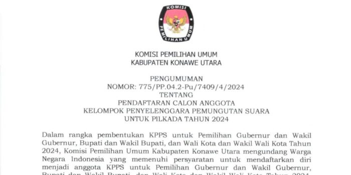 PENGUMUMAN PENDAFTARAN CALON ANGGOTA KELOMPOK PENYELENGGARA PEMUNGUTAN SUARA UNTUK PILKADA 2024